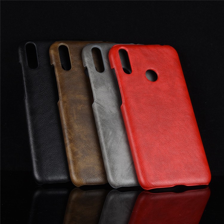 Litchi Texture PU Leather Revêtement en Cuir Couvercle Dur de Couverture Pour Huawei Y7 (2019) - le Noir