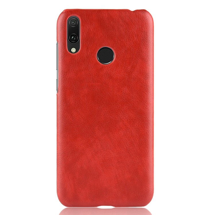 Litchi Texture PU Coper Coperchio PC PC Rivestito in Pelle Per Huawei Y7 (2019) - Rosso