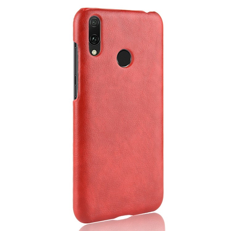 Litchi Texture PU Leather Coated PC Hard Cover Case for Huawei Y7 (2019) - Red-4