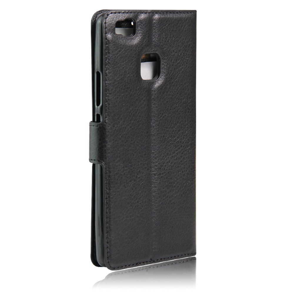 Litchi Grain Folio Flip Leather Wallet Case for Huawei P9 Lite - Black-2