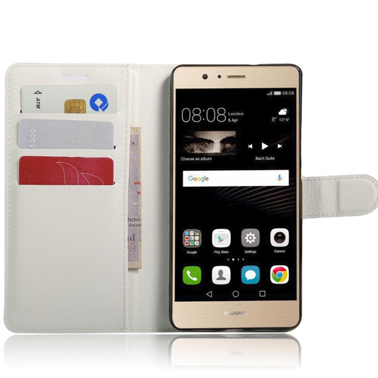Litchi Grain Folio Flip Leather Stand Cover for Huawei P9 Lite - White-4