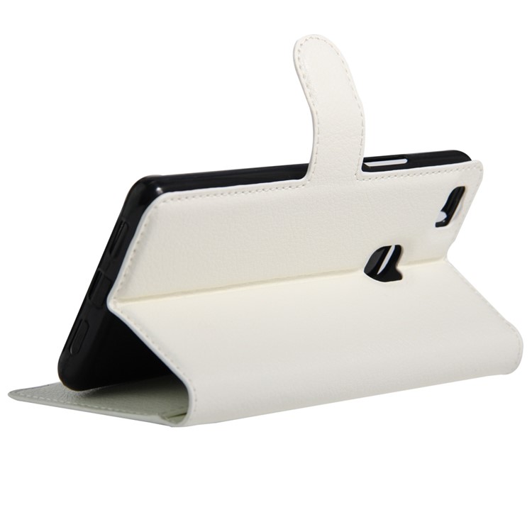 Litchi Grain Folio Flip Leather Stand Cover for Huawei P9 Lite - White-5