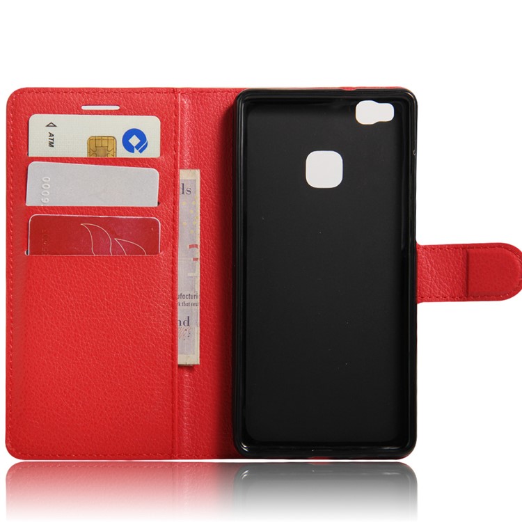 Litchi Grain Flip Leather Wallet Stand Case for Huawei P9 Lite - Red-3