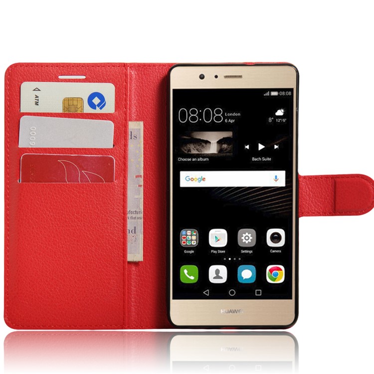 Litchi Grain Flip Leather Wallet Stand Case for Huawei P9 Lite - Red-4