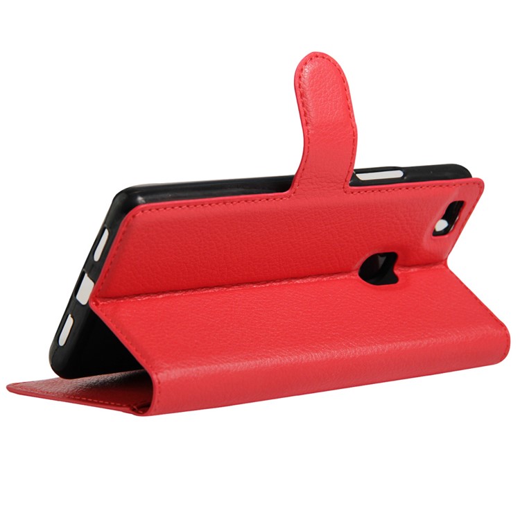 Litchi Grain Flip Leather Wallet Stand Case for Huawei P9 Lite - Red-5