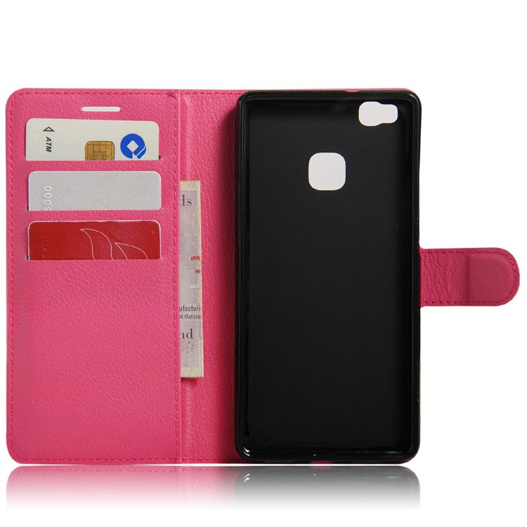Litchi Grain Leather Case Stand Card Holder for Huawei P9 Lite - Rose-3