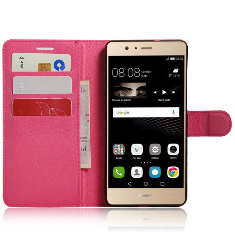 Litchi Grain Leather Case Stand Card Holder for Huawei P9 Lite - Rose-4