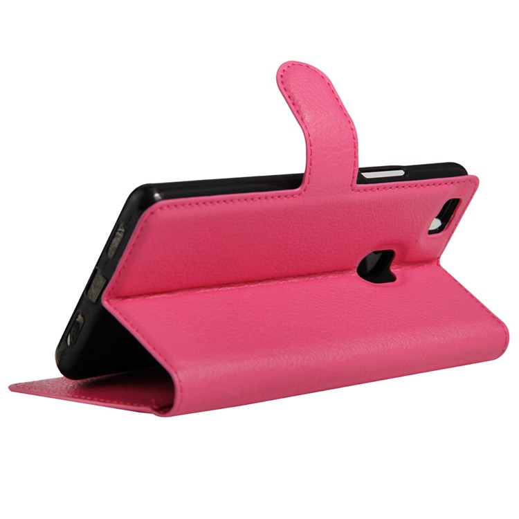 Litchi Grain Leather Case Stand Card Holder for Huawei P9 Lite - Rose-5