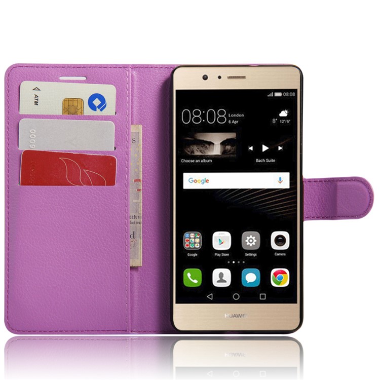 Litchi Grain Leather Wallet Cover Case for Huawei P9 Lite - Purple-4