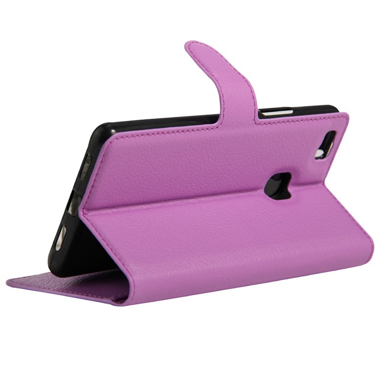 Litchi Grain Leather Wallet Cover Case for Huawei P9 Lite - Purple-5