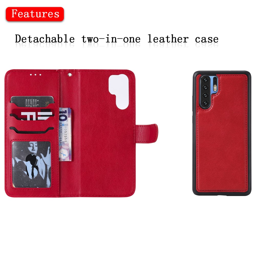 Magnetic Detachable 2-in-1 Wallet Leather Stand Cover for Huawei P30 Pro - Red-4