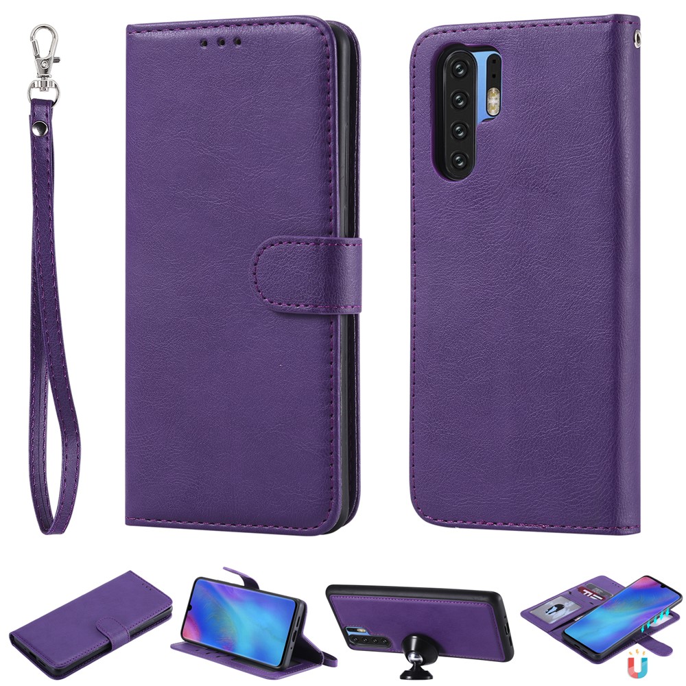 Magnetic Detachable 2-in-1 Wallet Leather Stand Case for Huawei P30 Pro - Purple-1