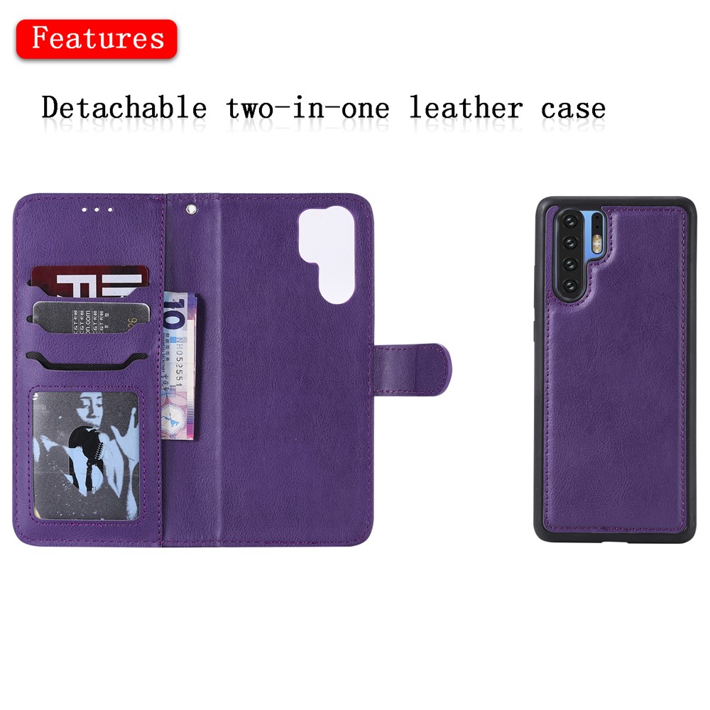 Magnetic Detachable 2-in-1 Wallet Leather Stand Case for Huawei P30 Pro - Purple-4