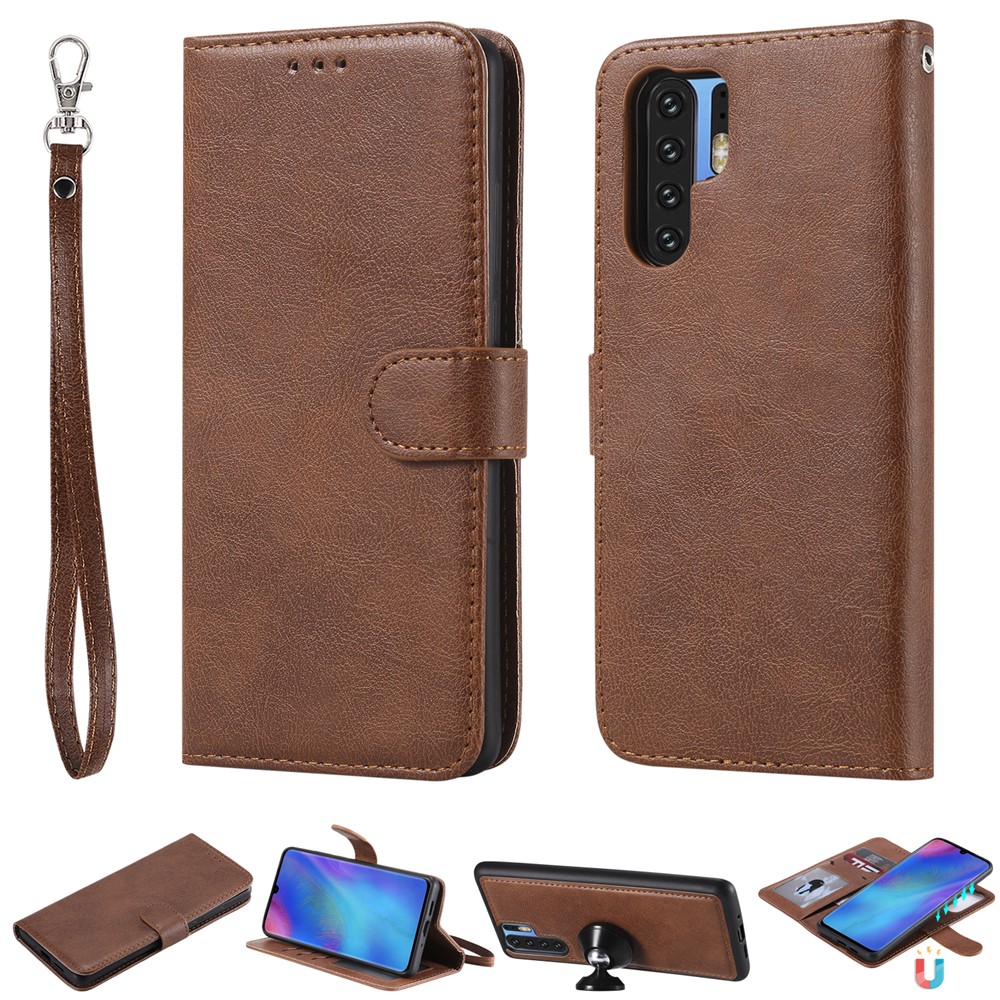 Magnetic Detachable 2-in-1 Wallet Leather Stand Case for Huawei P30 Pro - Brown-1