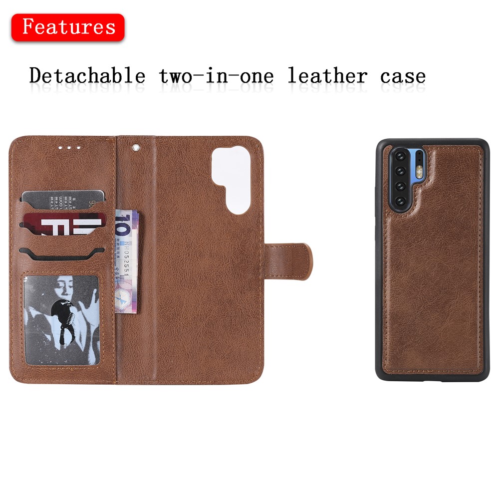 Magnetic Detachable 2-in-1 Wallet Leather Stand Case for Huawei P30 Pro - Brown-4