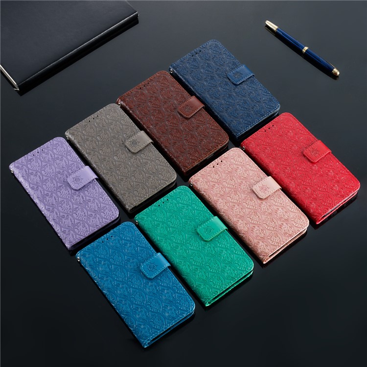 Imprint Leaf Wallet Stand Leather Case with Strap for Huawei P Smart (2019)/Honor 10 Lite - Grey-10