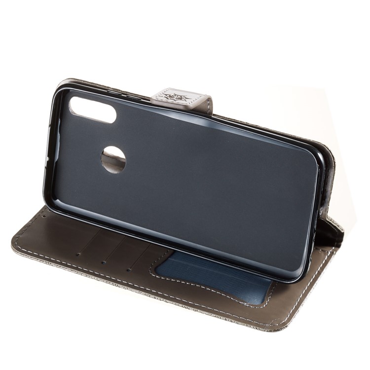 Imprint Leaf Wallet Stand Leather Case with Strap for Huawei P Smart (2019)/Honor 10 Lite - Grey-7