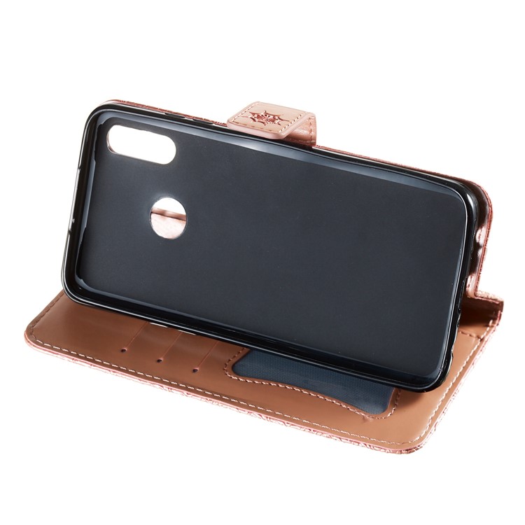 Imprint Leaf Wallet Stand Leather Case with Strap for Huawei P Smart (2019)/Honor 10 Lite - Rose Gold-6
