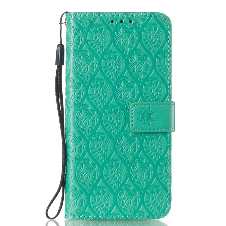 Imprint Leaf Wallet Stand Leather Case with Strap for Huawei P Smart (2019)/Honor 10 Lite - Cyan-2