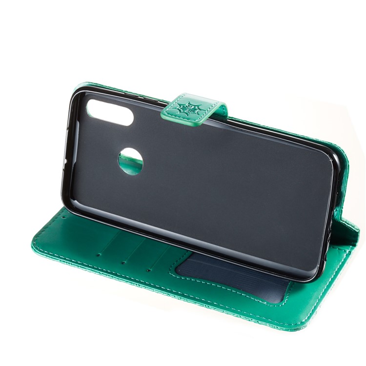 Imprint Leaf Wallet Stand Leather Case with Strap for Huawei P Smart (2019)/Honor 10 Lite - Cyan-7