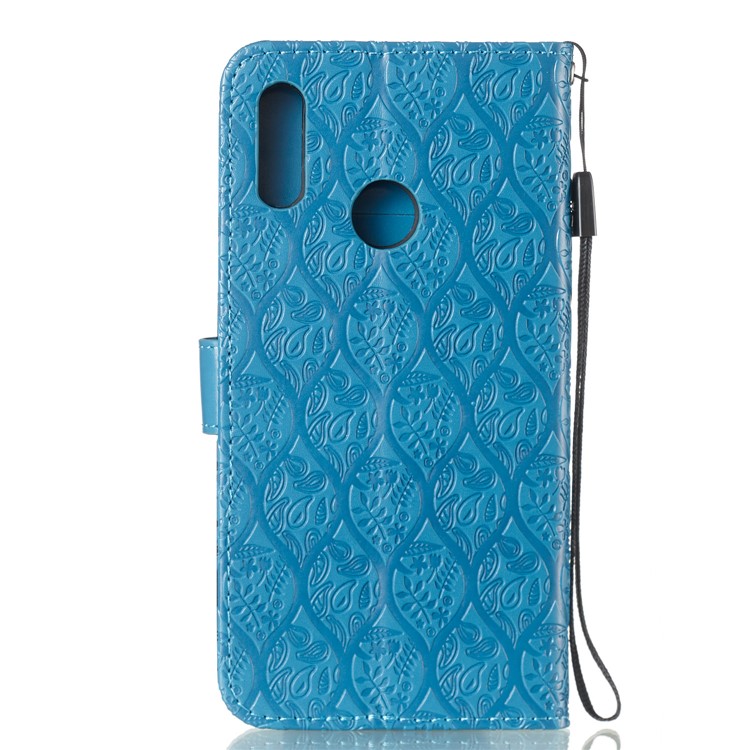 Imprint Leaf Wallet Stand Leather Case with Strap for Huawei P Smart (2019)/Honor 10 Lite - Baby Blue-3