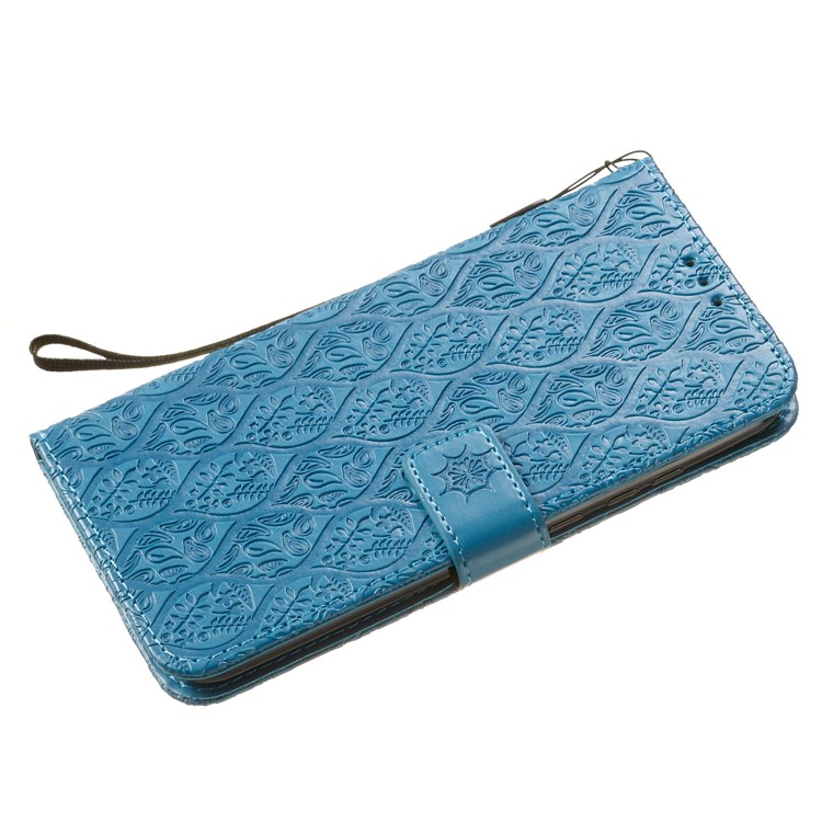 Imprint Leaf Wallet Stand Leather Case with Strap for Huawei P Smart (2019)/Honor 10 Lite - Baby Blue-4