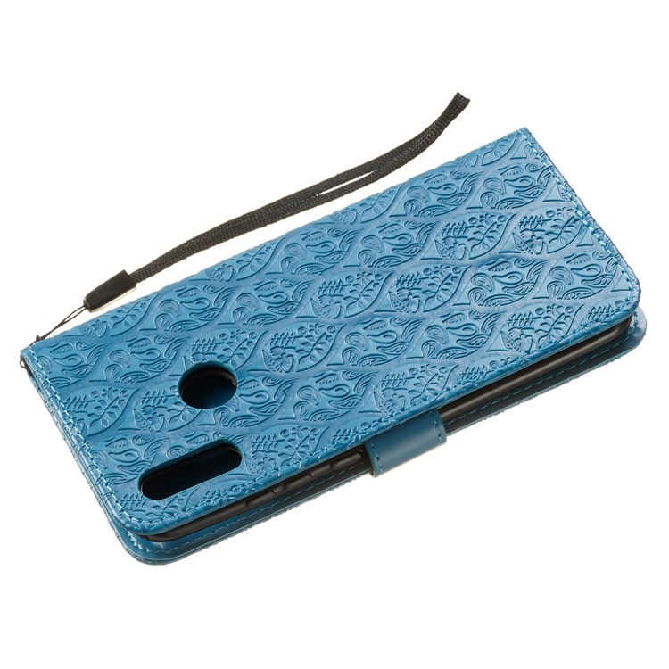 Imprint Leaf Wallet Stand Leather Case with Strap for Huawei P Smart (2019)/Honor 10 Lite - Baby Blue-5