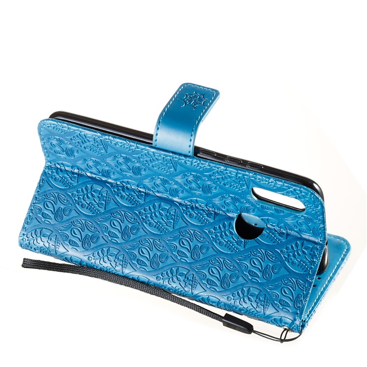 Imprint Leaf Wallet Stand Leather Case with Strap for Huawei P Smart (2019)/Honor 10 Lite - Baby Blue-6