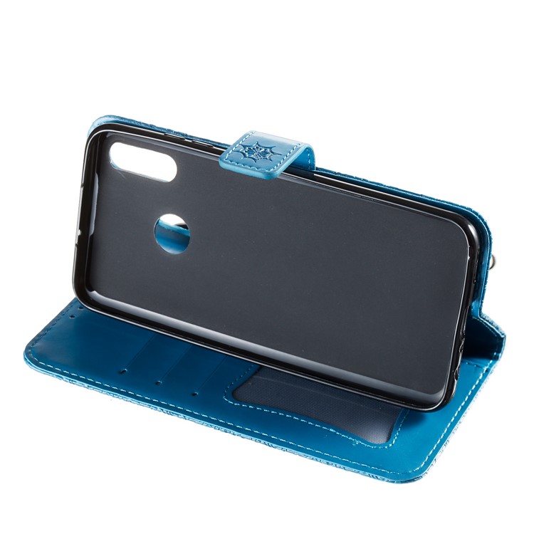 Imprint Leaf Wallet Stand Leather Case with Strap for Huawei P Smart (2019)/Honor 10 Lite - Baby Blue-7