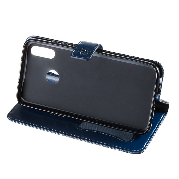 Imprint Leaf Wallet Stand Leather Case with Strap for Huawei P Smart (2019)/Honor 10 Lite - Dark Blue-6