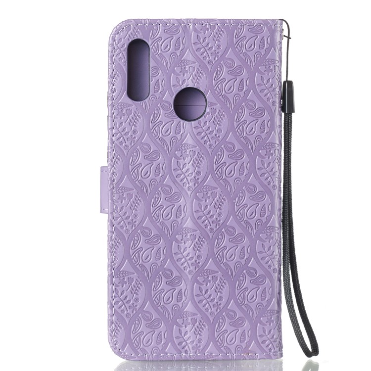 Imprint Leaf Wallet Stand Leather Case with Strap for Huawei P Smart (2019)/Honor 10 Lite - Purple-3