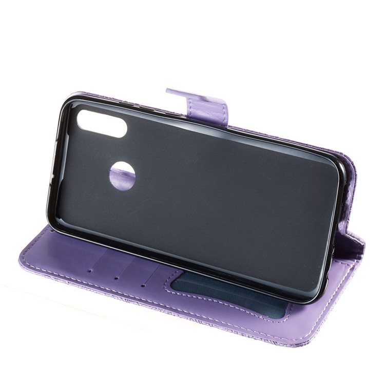 Imprint Leaf Wallet Stand Leather Case with Strap for Huawei P Smart (2019)/Honor 10 Lite - Purple-7
