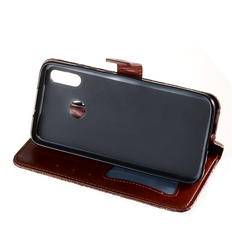 Imprint Leaf Wallet Stand Leather Case with Strap for Huawei P Smart (2019)/Honor 10 Lite - Brown-7