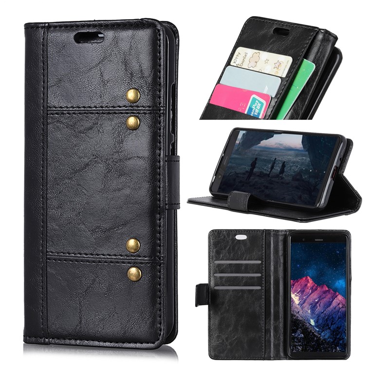 Rivet Decorated Leather Stand Wallet Magnetic Case for Huawei Y7 (2019) - Black-1