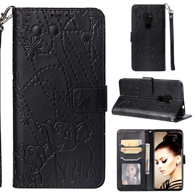 Imprinted Elephant Pattern Leather Wallet Case for Huawei Mate 20 - Black-1