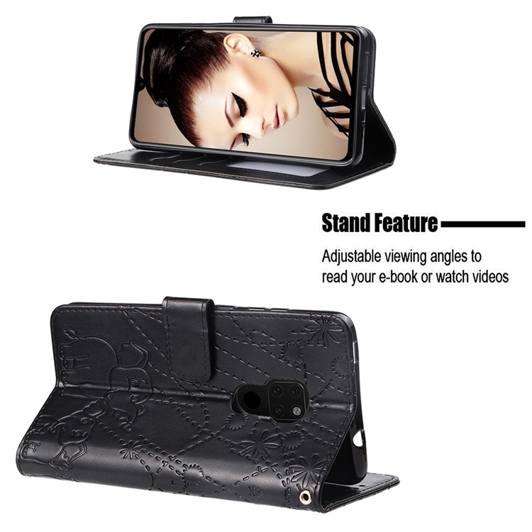 Imprinted Elephant Pattern Leather Wallet Case for Huawei Mate 20 - Black-4