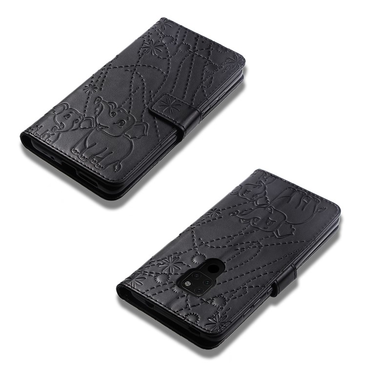 Imprinted Elephant Pattern Leather Wallet Case for Huawei Mate 20 - Black-8