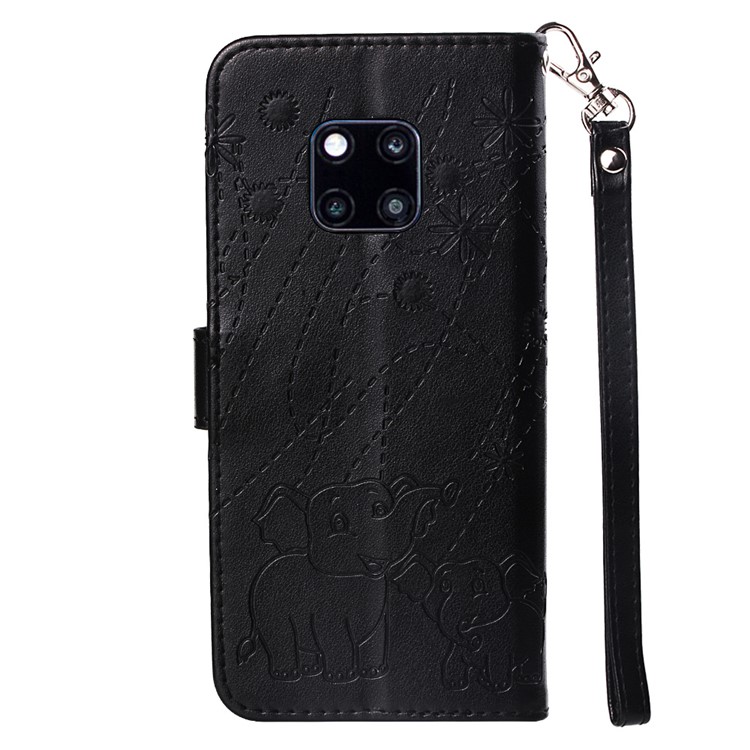 Imprinted Elephant and Flower Leather Phone Cover for Huawei Mate 20 Pro - Black-3