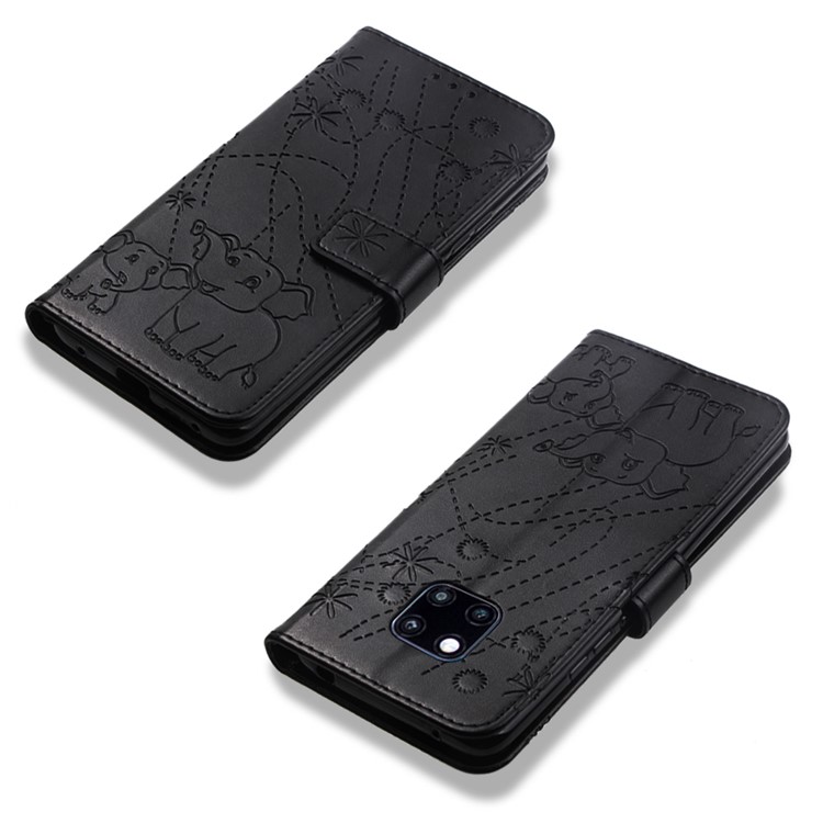 Imprinted Elephant and Flower Leather Phone Cover for Huawei Mate 20 Pro - Black-8