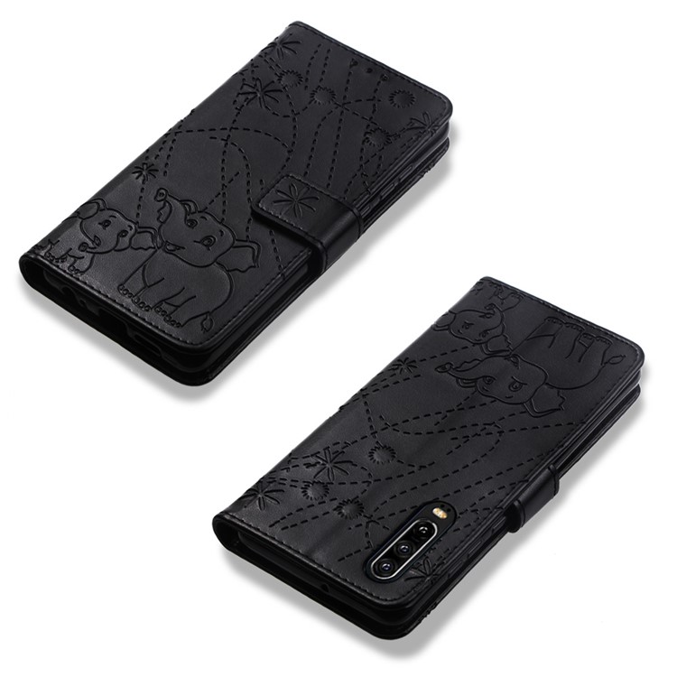 Imprinted Elephant Pattern Leather Wallet Case for Huawei P30 - Black-8