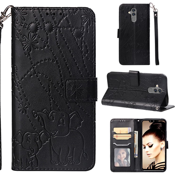 Imprinted Elephant Pattern Leather Wallet Case for Huawei Mate 20 Lite - Black-1