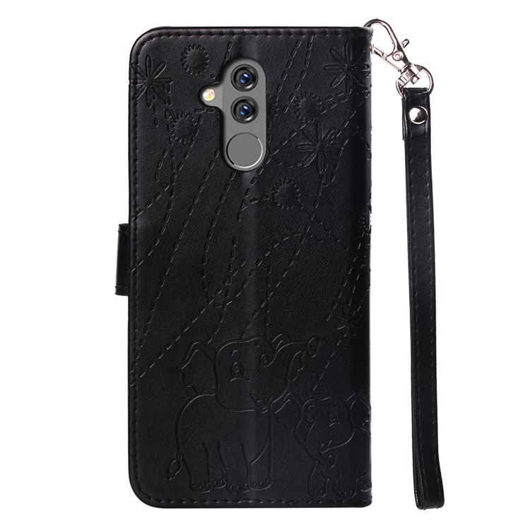 Imprinted Elephant Pattern Leather Wallet Case for Huawei Mate 20 Lite - Black-3