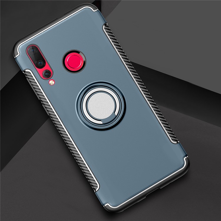 For Huawei nova 4 Carbon Fiber Texture TPU PC Combo Cover Protector with Magnetic Ring Holder - Baby Blue-12