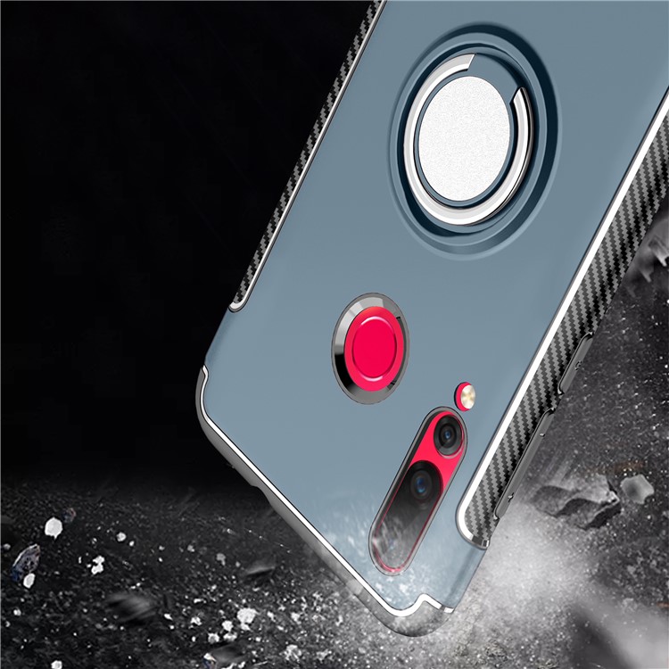 For Huawei nova 4 Carbon Fiber Texture TPU PC Combo Cover Protector with Magnetic Ring Holder - Baby Blue-9