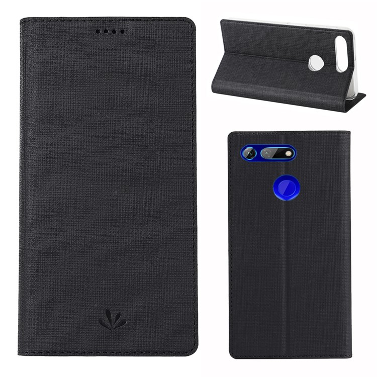 VILI DMX Kreuz Textur Leder Kartenhalter Handyhülle Für Huawei Ehre Ansicht 20 / V20 - Schwarz-1