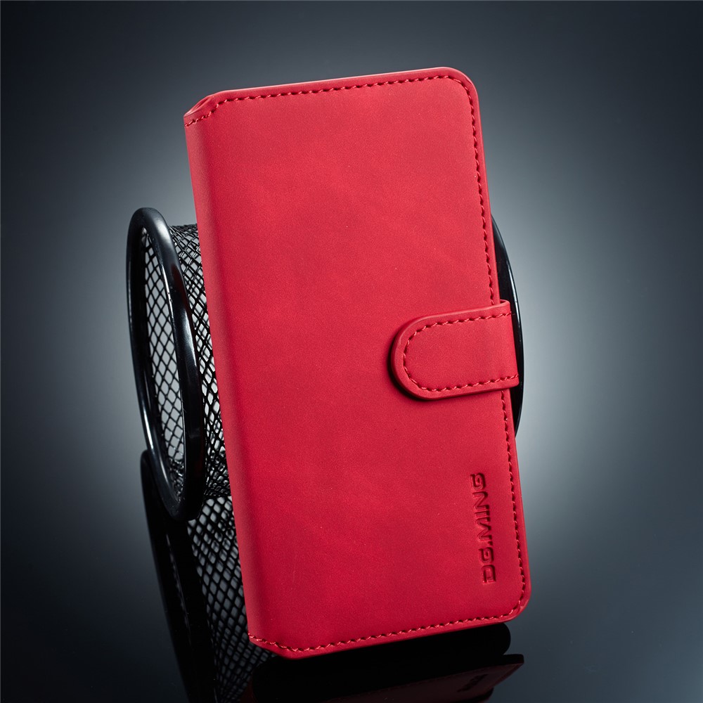 Dg. Capa de Carteira de Couro de Estilo Retro Ming Para Huawei P30 - Vermelho