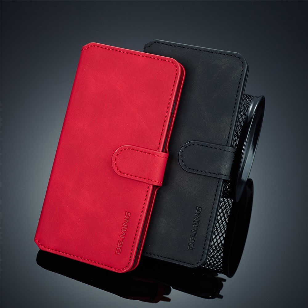 DG.MING Retro Style Leather Wallet Cover for Huawei P30 - Red-3