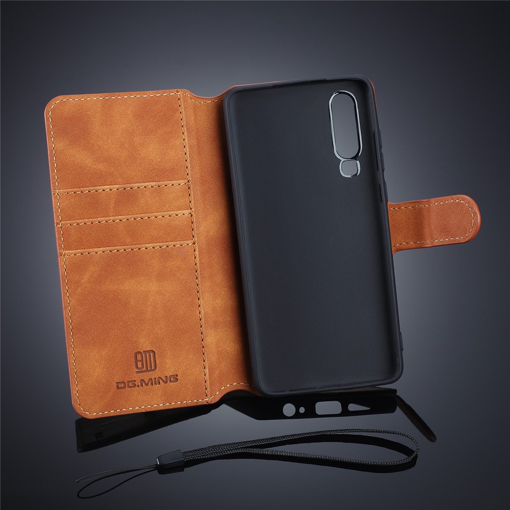 Дг. Ming Retro Style Leather Wallet Case Для Huawei P30 - Коричневый