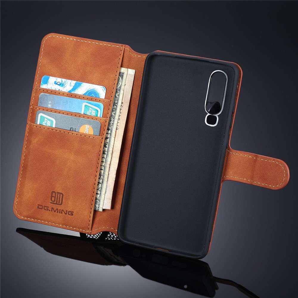 DG.MING Retro Style Leather Wallet Case for Huawei P30 - Brown-4
