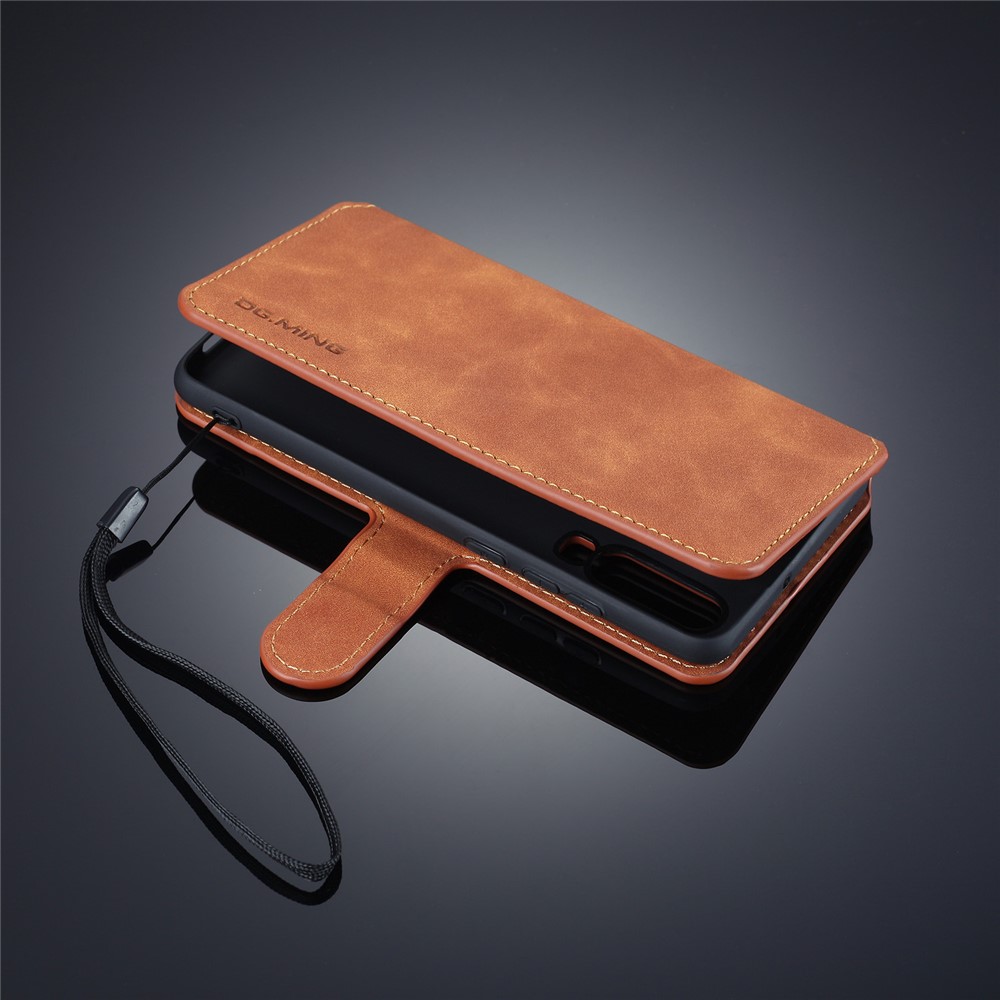 DG.MING Retro Style Leather Wallet Case for Huawei P30 - Brown-7